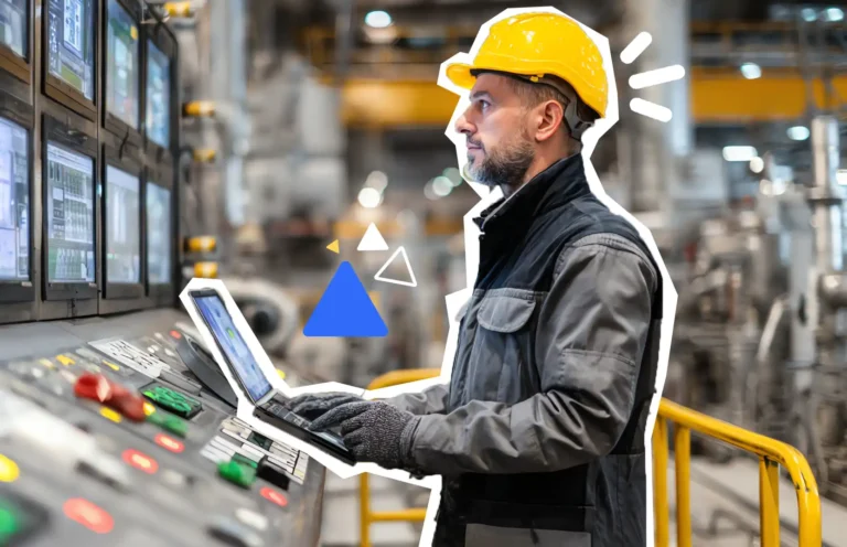 Technicien industriel portant un casque de sécurité et travaillant sur un poste de contrôle informatique dans le cadre d’une formation ISO 14001 sur le management environnemental.